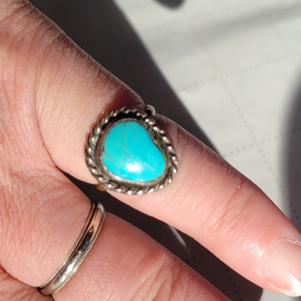 Navajo Turquoise Silver Brass Shank  Ring - Picture 2 of 6